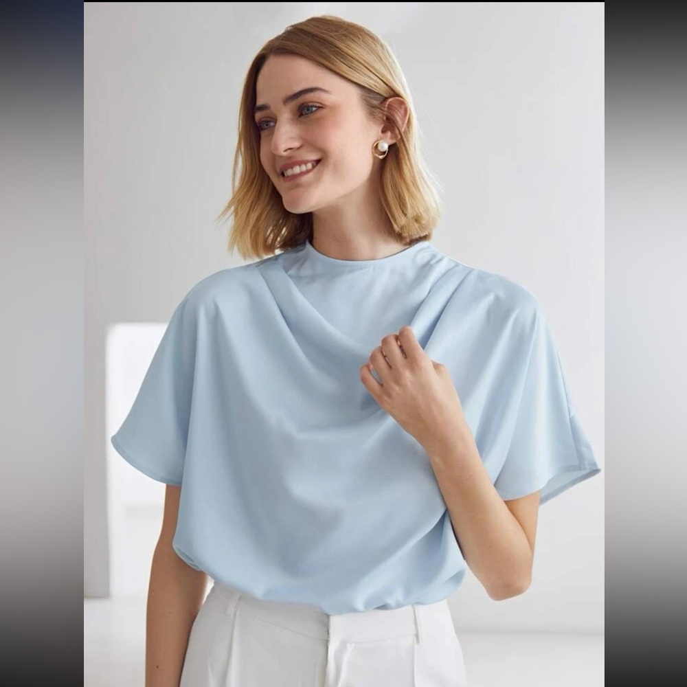 Silky Baby Blue Draped Blouse Size XS